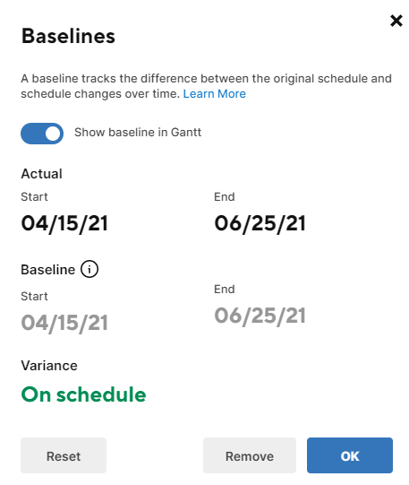 Set Baselines On A Project Sheet | Smartsheet Learning Center